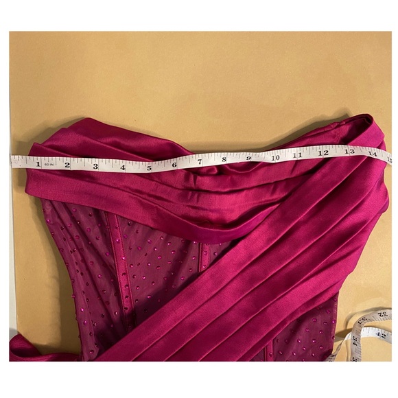 Miss Circle Holly Fuchsia Crystallized Corset High Slit Satin Gown Size XS - Picture 10 of 13